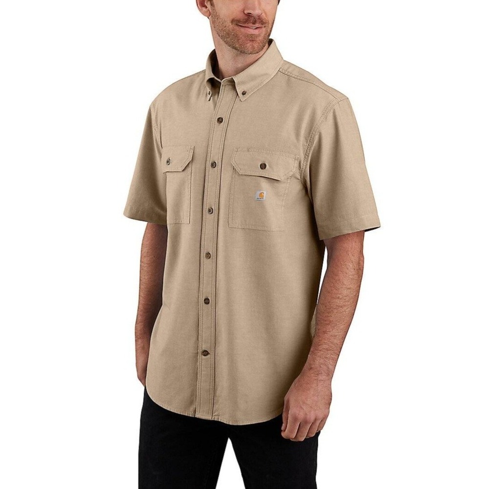 Carhartt Mens Fort Loose Fit Midweight Dark Tan Chambray SS Work Shirt Size XL